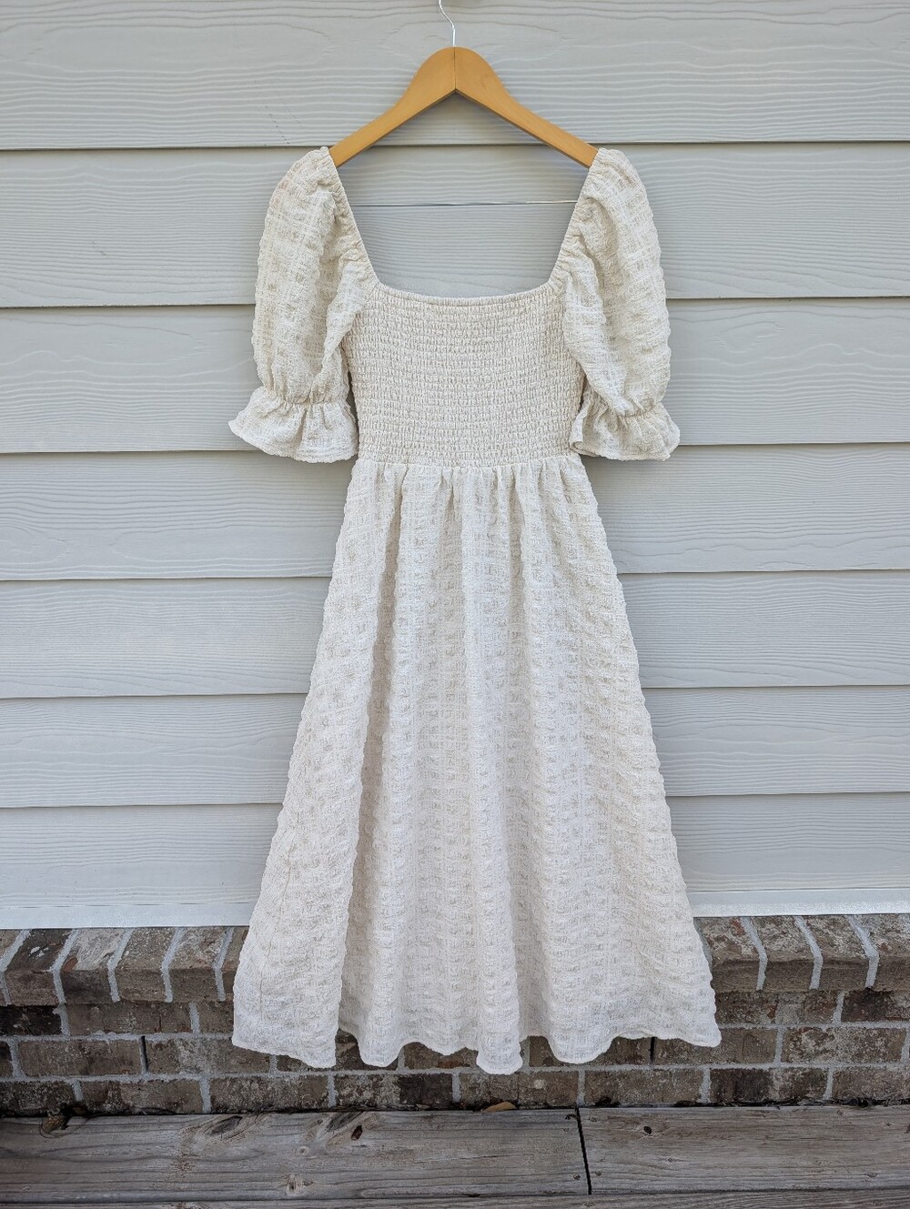 Altar'd State Dress Size S White Creamaxi Princess Cottagecore Lined Puff Sleeve - Picture 5 of 9